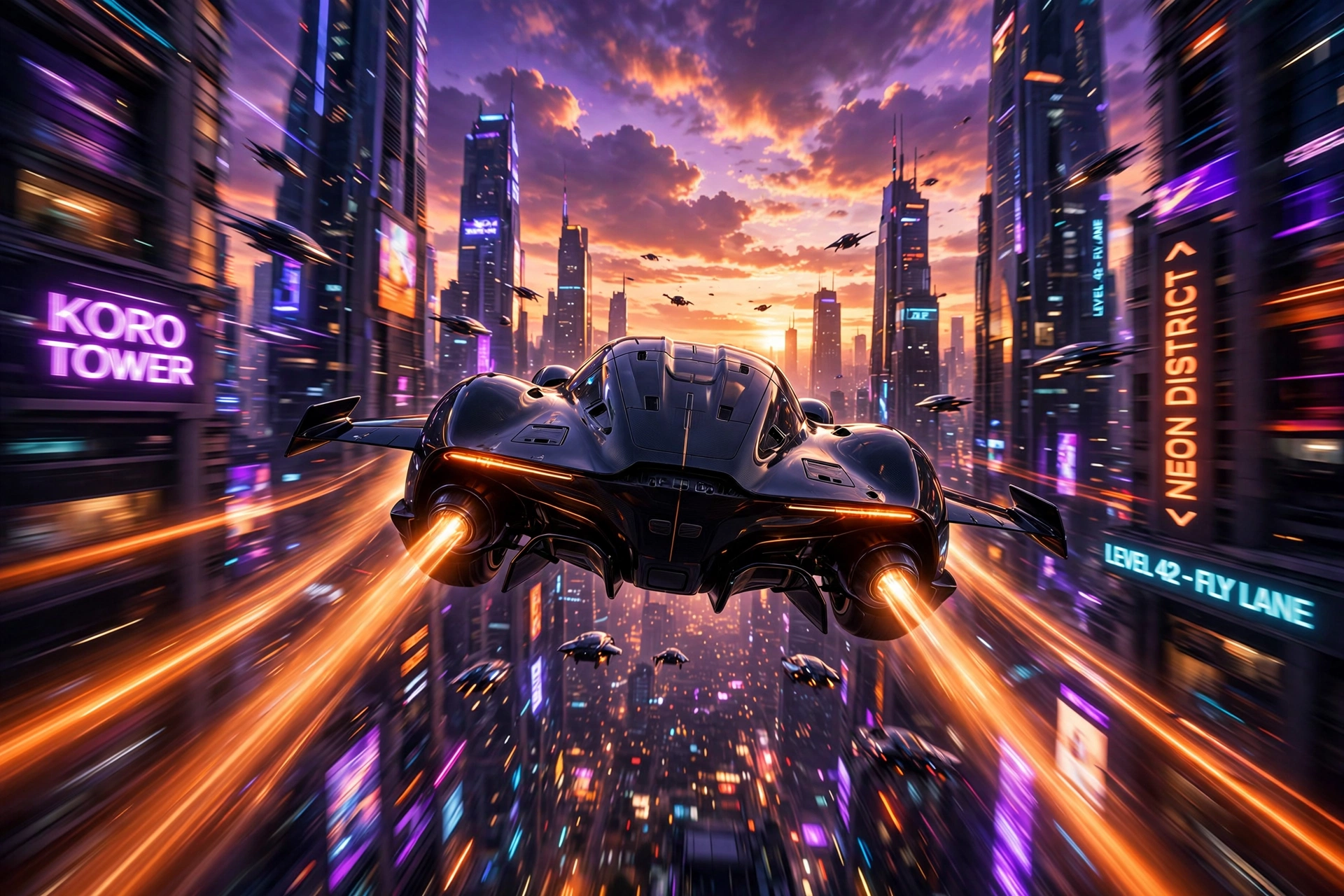 Sunset chase through the neon district